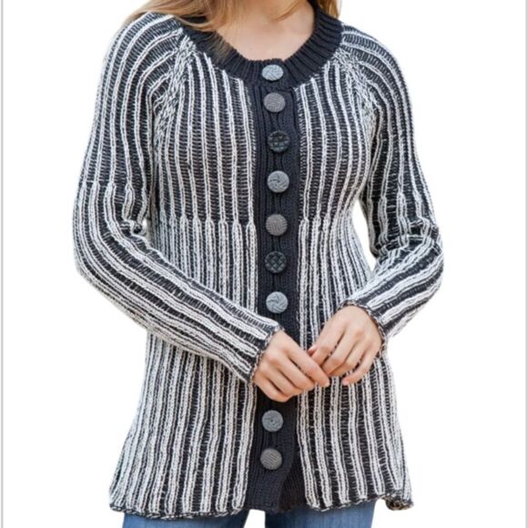 Pure Brand Black White English Handmade Cotton Cardigan Sweater Medium Large - Picture 2 of 12